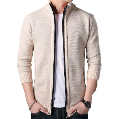 Cárdigan de moda para hombre con cuello alto forro polar y punto grueso coreano