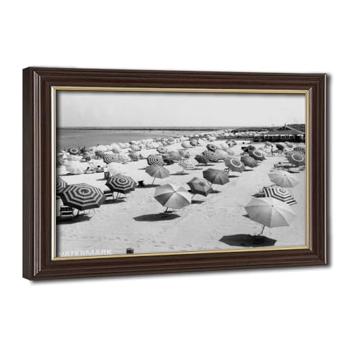 Impression sur toile parapluies plage surf photo vintage noir et blanc