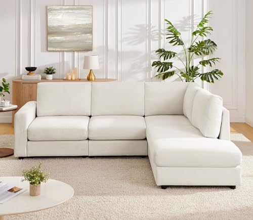 Mofolit 100“ L Shaped Couch with Reversible Chaise Sectional couches Sofa Corner Couches for Living Room,Apartment and Compact Spaces(Cream)