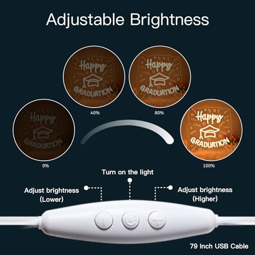 Image of WLHOPE Happy Graduation Neon Sign Led Signs for Graduation Ceremony Wall Decor, Neon Lights Transparent Acrylic Board Sign for Classroom Dorm School Bedroom Decoration Gifts for Teens