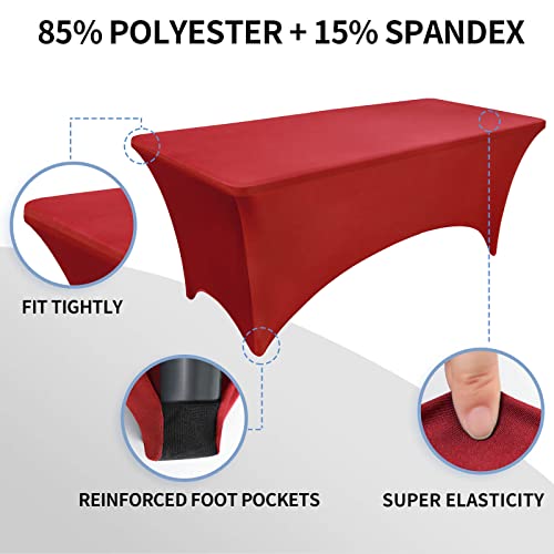 Image of OutdoorLines Fitted Tablecloths Red Table Clothes for 6 Foot Rectangle Table - Elastic Spandex Massage Bed Cover for Party, Wedding, Birthday, Banquet, Vendor