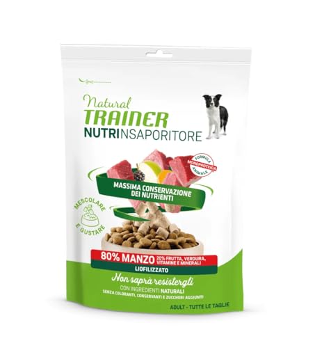 Natural Trainer Toppers Manzo Liofilizzato Cane – Insaporitore Appetizzante Naturale Frutta e Vitamine – Monoproteico per Cani Inappetenti o Difficili, Adulti Tutte Taglie – 120 grammi