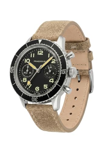 PRAESIDUS Montre chronographe type H-75 pour homme - 38 mm - Montre pilote militaire résistante à l'eau - Assemblée USA, Cadran noir - Bracelet en cuir...