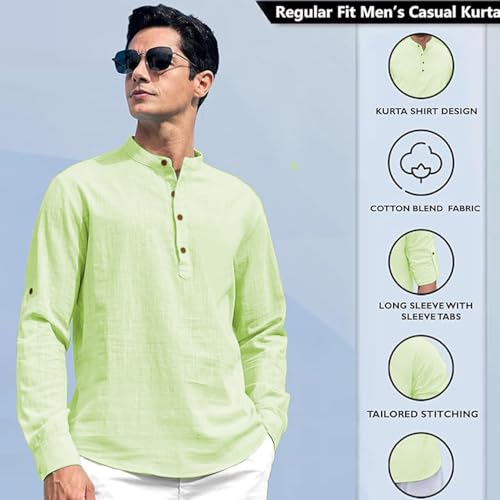 Image of Beige Color Cotton Blend Mandarin Neck Short Kurta Straight Kurta for Men (S)