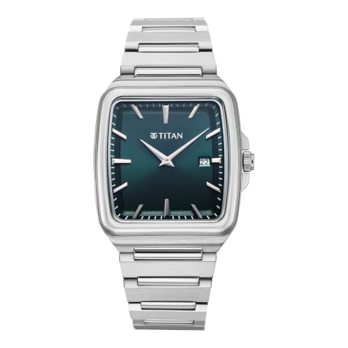 Image of Titan Classique sleekfit with Quartz Analog 2 Hands + Date@3H Green Dial Silver Stainless Steel Strap Watch for Men - 90260SM02