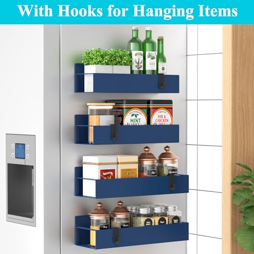 Image of HuggieGems Metal Magnetic Spice Rack for Refrigerator Royal Blue, 4 Pack