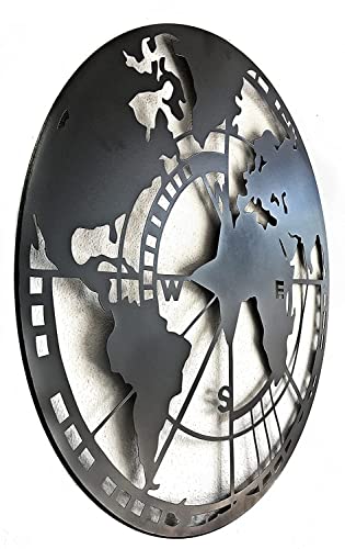 Bellaa 20209 Metal Wall Art, World Map, Star, Compass, Metal Art Wall Decor, 24 Inch, Modern, Contemporary, Abstract,Outdoor Metal Wall Art, Metal Wall Art For Living Room, Black Metal Wall Art #TOP1