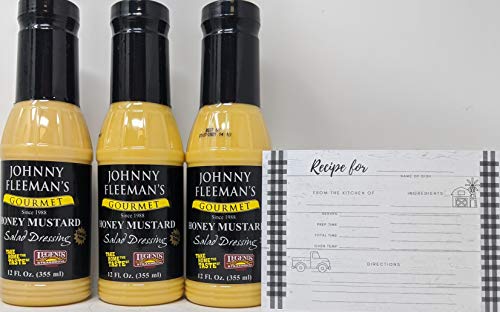 Johnny Fleemans Honey Mustard Bundle - 3 x 12 Ounce Bottle of Johnny Fleemans Honey Mustard Salad Dressing, Buundled with JFS Recipe Card