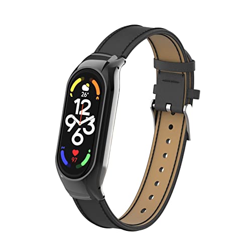 BDIG Replacement Strap for Mi Band 7, Soft Nylon Strap Wristband WatchBand Accessories for Mi Band 7, Leather Black