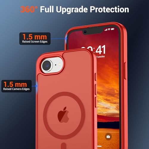 Image of SUPFINE Magnetic for iPhone 17e Case /iPhone 16e Case (Compatible with MagSafe)(Military Grade Drop Protection) Slim Translucent Matte Shockproof with Anti-Fingerprint Phone Case,Red