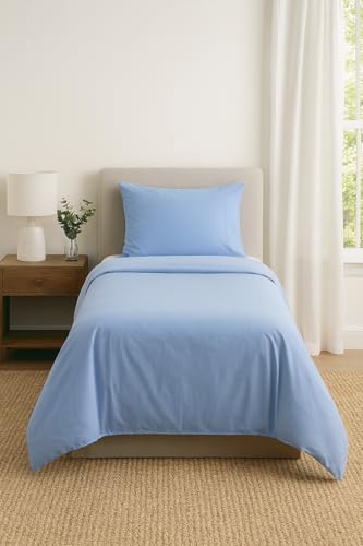 ComfortCare Flame Retardant Bed Linen set, Single size, includes Duvet Cover, Fitted sheet and Pillowcase pair, Blue, complies with BS7175 Source 5, BS7177 Source 7, also known as Crib 7, FR Source 7