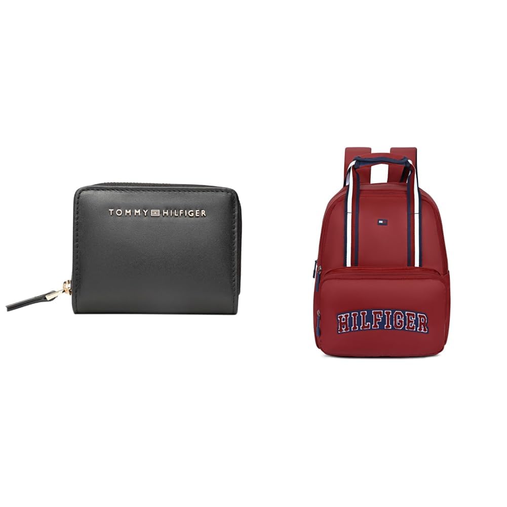 tommy hilfiger Women's Shiloh Small Zip Around Wallet - Black | Compact & Secure | Stylish Women's + Compact School Backpack for Kids & Toddlers Giggle - Red | Lightweight Twill-picture-13