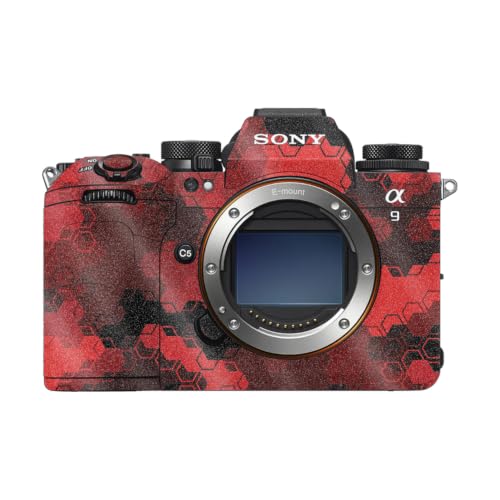 Image of Glossy Glitter Camera Skin Compatible with Sony Alpha 9 III (2024) - Red Hexa Camo - Premium 3M Vinyl Protective Wrap Decal Cover - Easy to Apply | Crafted in the USA by MightySkins