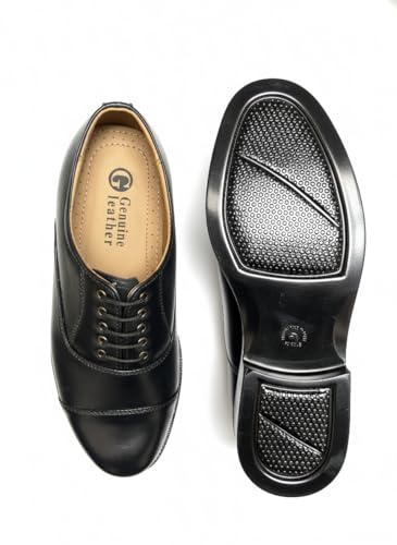 Image of Men's Oxford Shoe || Uniform Dress Shoe || Black Formal Shoes || Office Shoes Hand Made || Police Shoes || Service Shoes Genuine Leather upper and lining Alert PU sole Lightweight and Lace Up Oxford Shoe
