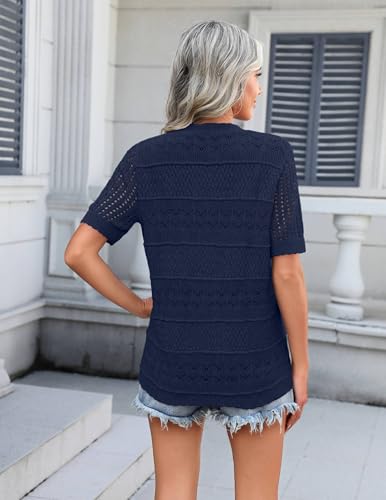 Zeagoo Women's 2025 Summer Short Sleeve Crochet Cardigan V Neck Cropped Lightweight Button up Bolero Shrug Sweater4