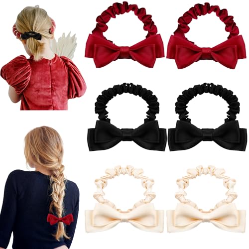 Loghohu Lot de 6 chouchous en soie avec nœud élastique et doux pour cheveux épais ou fins, accessoires de cheveux mignons pour femme et fille (noir, blanc, rouge)