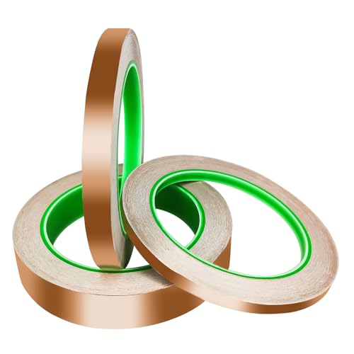 TTYSHIP® 3 Rouleaux Ruban Cuivre Adhesif, 6mm/10mm/20mm x 20m Ruban Feuille de Cuivre pour Réparations Électriques et Barrière Anti-Escargots