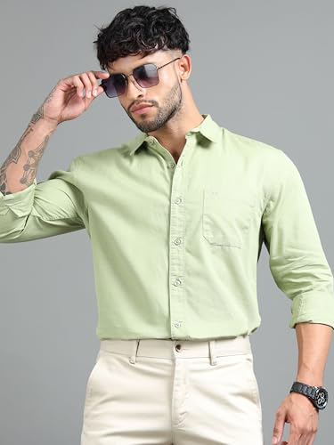 Image of Men Slim Fit Solid Spread Collar Casual Shirt