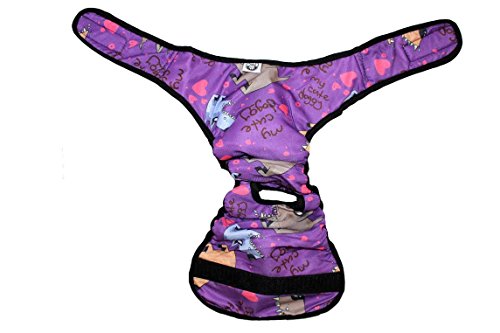 Image of Dog Diaper Reusable Washable Female Girl for Medium & Large Big Dog Breeds Size L, XL, XXL (X-Large: Waist 22 inch - 28 inch, Purple Dog)