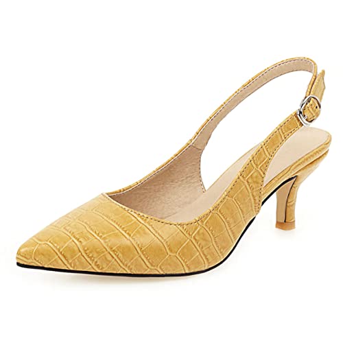 SHEMEE Women's Kitten Heels Pumps Pointed Toe Slingbacks Buckle Mid Heel Sandals Slip On Comfortable Dress Shoes2