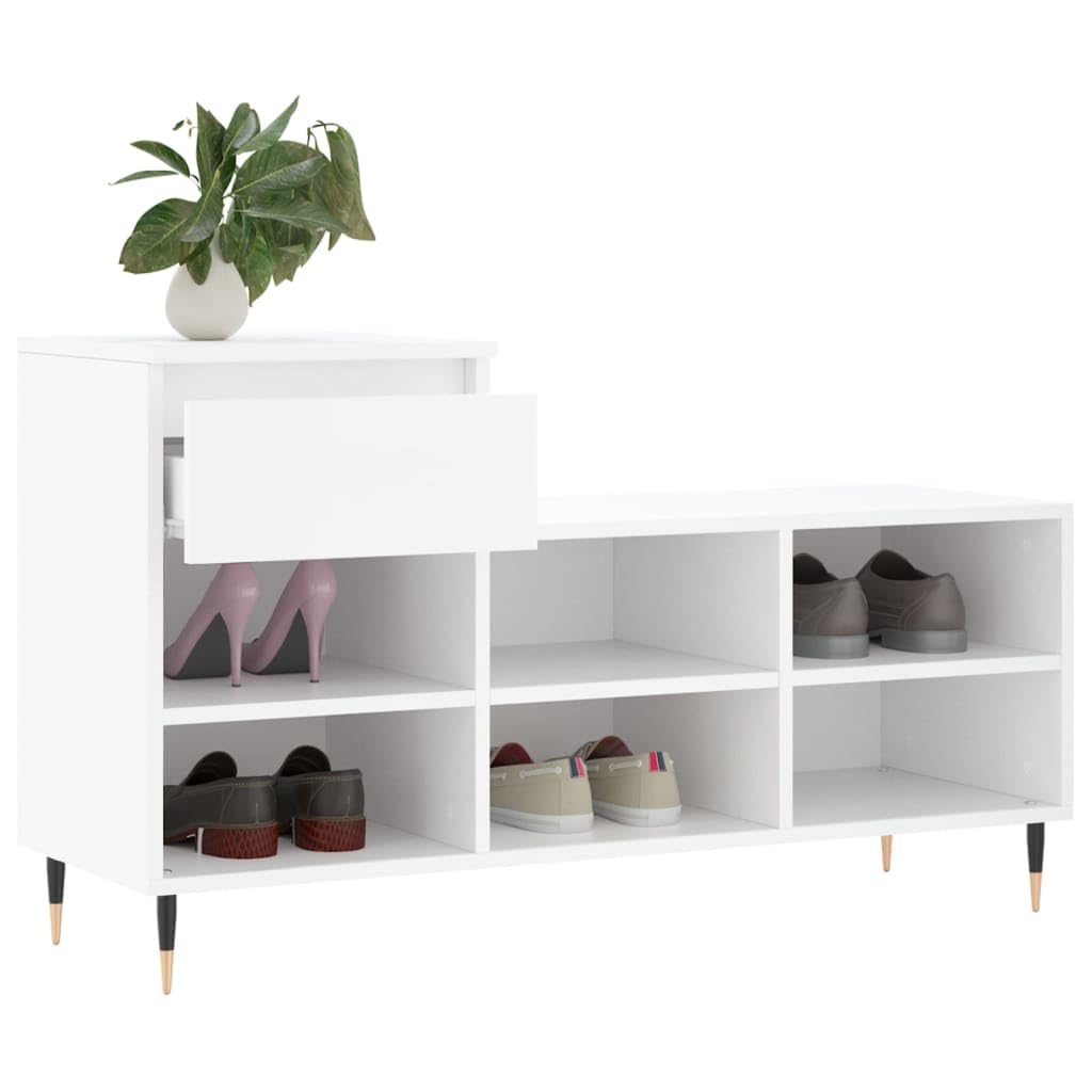 Armoire à Chaussures Blanche en Bois d'Ingénierie 102x36x60 cm avec Tiroir