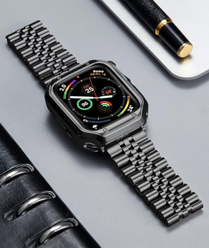 Image of BINLUN Compatible with Apple Watch Band 49mm 46mm 45mm 44mm 42mm 41mm 40mm 38mm for Men Women, Stainless Steel Metal Strap with TPU Case Fit for iWatch Series Ultra /SE3 /11 /10 /9 /8 /7 /SE2 /SE /6 /5 /4 /3 /2 /1