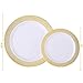 FOCUSLINE Gold Plastic Plates Set of 102, Disposable Plates with Gold Grid Rim 51 Dinner Plates 10