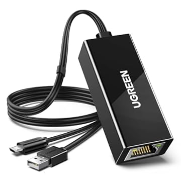 UGREEN Adaptador Ethernet micro USB, adaptador Ethernet com cabo de 3,3 pés e cabo de alimentação, compatível com Fire TV Stick Basic/2nd/4k/Lite, Chromecast 1/2/3/Ultra/Audio, Fire TV 3rd, P