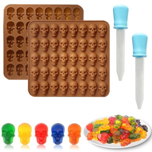 EIHI 2 Piezas 80 Compartimentos Silicone Skull Candy Mould, Cookie Mould, Halloween Small Baking Mould, Candy, Ice Cubes, Chocolate, Jelly