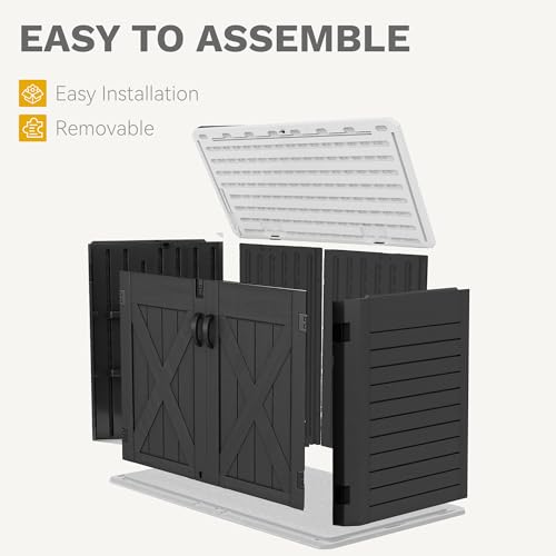 Image of DWVO 35 Cu Ft Outdoor Storage Shed with Unique X-Shaped Lockable Door, Weatherproof Resin Tool Shed w /o Shelf for Gardening & Lawn Equipment, Dark Gray