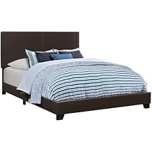Coaster Home Furnishings - Dorian - Faux Leather Upholstered Panel Bed with Padded Headboard, Black Legs and Low Footboard - Bedroom - Full Size - Brown - 300762F