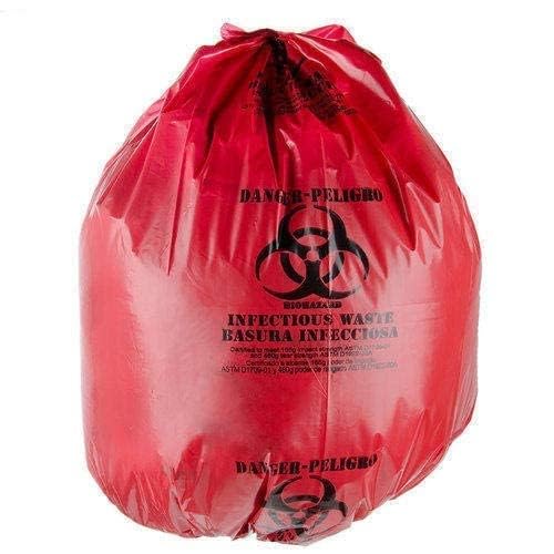 Infectious Waste Biohazard Disposal Bags, Medium Size,HYGIENE RED Color Bio Waste Virgin Hospital Garbage Bags Printed (19 Inch x 21 Inch Large) (350)