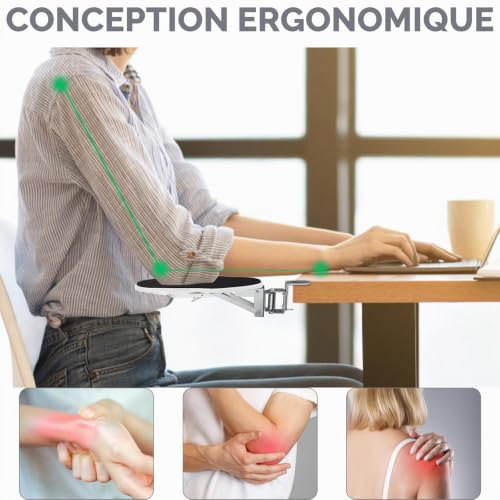 Yiomxhi Repose Bras Ergonomique pour Bureau, Support de Repose-poignet Rotatif à 180°, Coude Support Extension Bureau Repose d’avant Bras Réglable d'Ordinateur pour Travail Étude, Blanc – vue 2