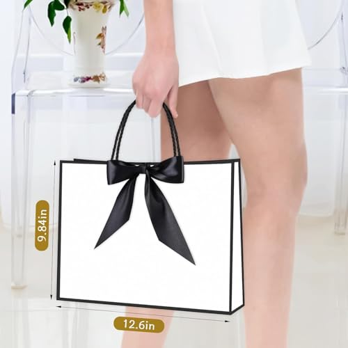Image of JMANNI Gift Bags with Handles, 13 inch Medium Gift Bag for Presents, 2 Pcs Bags with 4 Tissue Paper and 2 Cards for Baby Shower Wedding Bridal Shower Mother's Day Birthday Party(white-Black)