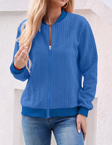 Image of WROLEM Women's Zip Up Cardigan Sweater Cable Hoodies Long Sleeve Jacket Outfits Crewneck Casual Coat