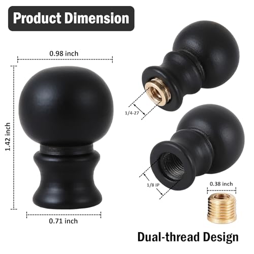 Image of 2 Pieces Black Lamp Finials, Solid Finials for Lamps, Lamp Shade Nut Screw Cap, Lamp Finials Decorative for Table Lamp, Floor Lamp