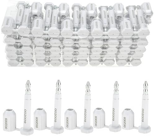 Amarine Made Bolt Seal (50 pcs) Shipping Seal with Print Progressive Numbering for Cargo Containers and Truck Trailers, Cargo Container Seals (White)