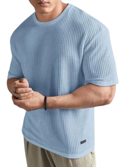 Image of Streetwear Dot Waffle Popcorn Round Neck Cotton Tshirt for Men