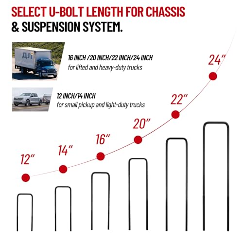 Image of 14 Inch Square Bend U-Bolt Kit for Truck Chassis | Heavy-Duty Steel Suspension Leaf Spring U Bolts with 6 Inch Tie Plates