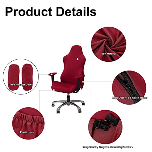 Image of WOMACO Gaming Chair Slipcover Stretch Seat Chair Cover for Leather Computer Reclining Racing Ruffled Gamer Chair Protector (Red, One-Size)