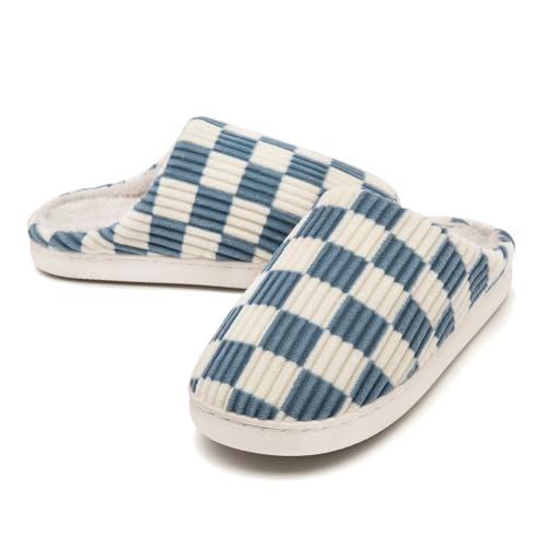 XHS Fuzzy House Slippers for Woman,Memory Foam Womens Slippers,Casual Unisex House Shoes Outdoor Indoor Warm Plush Mens Bedroom Slippers with Faux Fur Lining