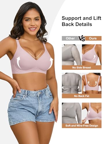 Image of Xcutting Bra for Women Wireless No Underwire Seamless Full Coverage Deep V Bralettes Everyday Comfortable Soft