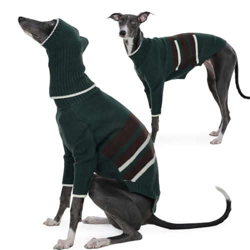 IECOii Greyhound Whippet Dog Sweater, Italian Greyhound Sweater with Hat, Slim Fit Warm Knitwear for Sighthound Breeds Large Size Cold Weather Knitted Clothes for Indoor & Outdoor, XLarge- Green