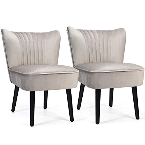 Giantex Set Of 2 Velvet Accent Chair, Upholstered Modern Leisure Club Chairs W/Wood Legs, Thick Sponge Seat, Adjustable Foot Pads, Armless Wingback Chairs For Bedroom Living Room (2, Light Grey) #TOP7