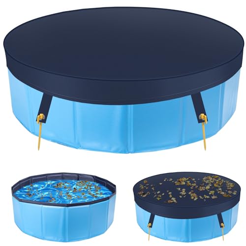 Nobleza Poolabdeckung Rund für Hundepool, Abdeckung für Hundepool, Faltbare Wasserdicht PVC Hundepool Abdeckung für Hunde mit 4 Erdnägeln 80x10cm