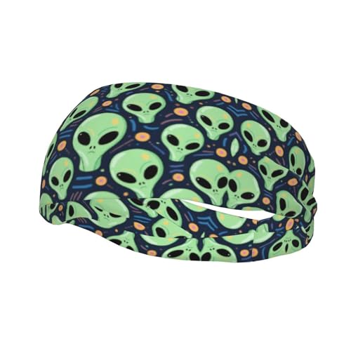 Boys Girls Sports Sweatbands, Multipurpose Long Head Band for Yoga Fitness Shower, Fashion Aliens Faces Alien 90S Style Art Headwear Head Decor