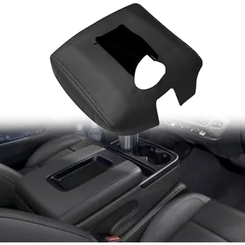 Priprilod Black Leather with Gray Stitch Console Lid Armrest Replacement Cover Compatible with Chevy Silverado Sierra 2014 2015 2016 2017 2018(only Leather Part) Cover