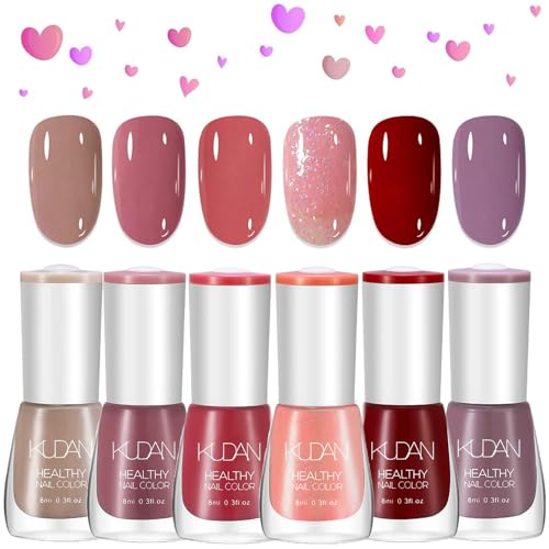 6 PCS Nagellack Set - Schnell trocknend & Langanhaltend Red Shimmer Nagellack - Ungiftiger Farblack auf Wasserbasis, Non-Toxic Water Based Nail Polish für DIY Salon Geschenk für Maniküre (BuntA)
