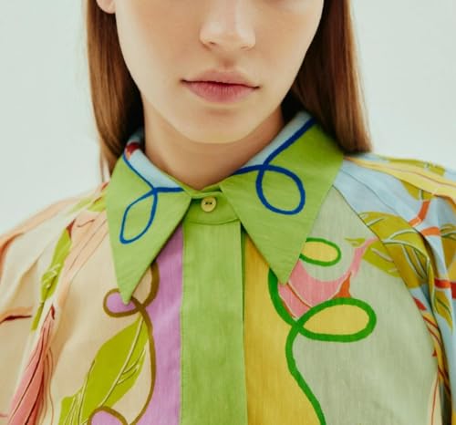 Image of Summer Shirt Dress for Women Long Sleeve Floral Printed Button Down Mini Dresses