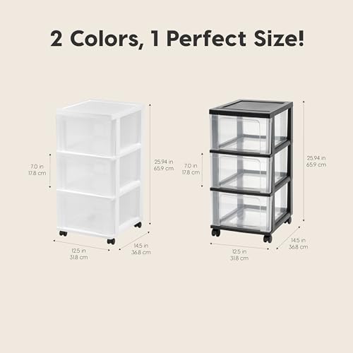 Image of IRIS USA Plastic 3-Drawer Storage Organizer Rolling Cart, with Wheels Casters, 2-Pack, for Classroom Art Supplies Bathroom Dorm Bedroom Laundry Room, Slim Narrow, White /Clear